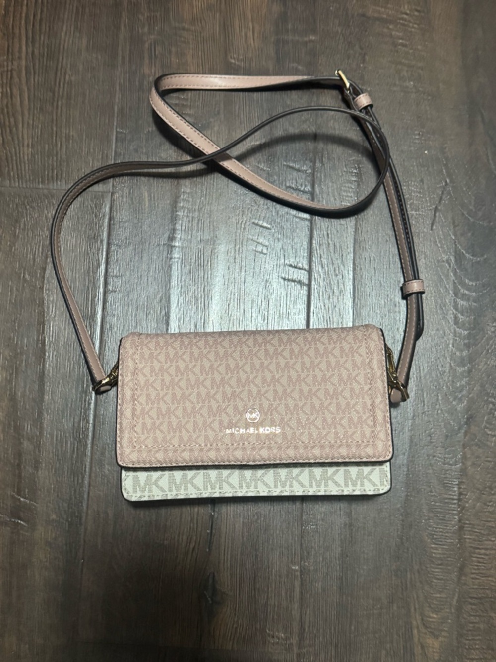 Michael Kors Dusty Pink and Taupe MK Logo Crossbody